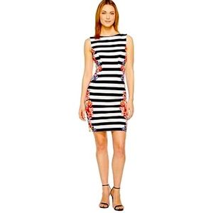 Tahari black and white striped floral dress
